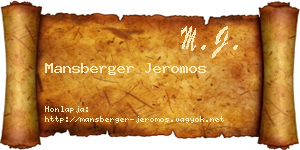 Mansberger Jeromos névjegykártya